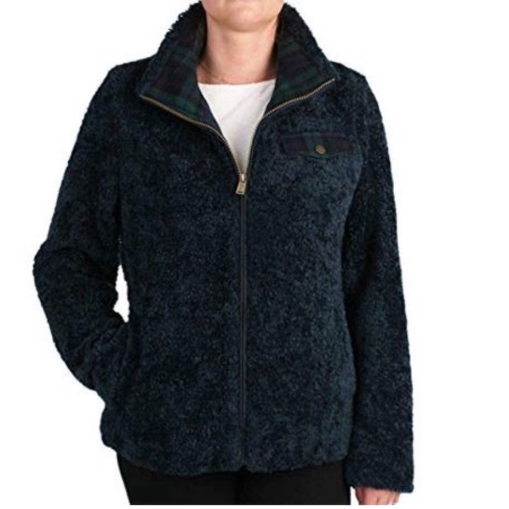 Pendleton Navy Blue Plaid Full Zip Teddy Bear Fleece Basic Jacket Size L